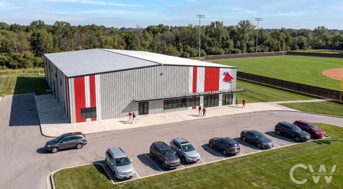 Rendering of the facility exterior beside the field