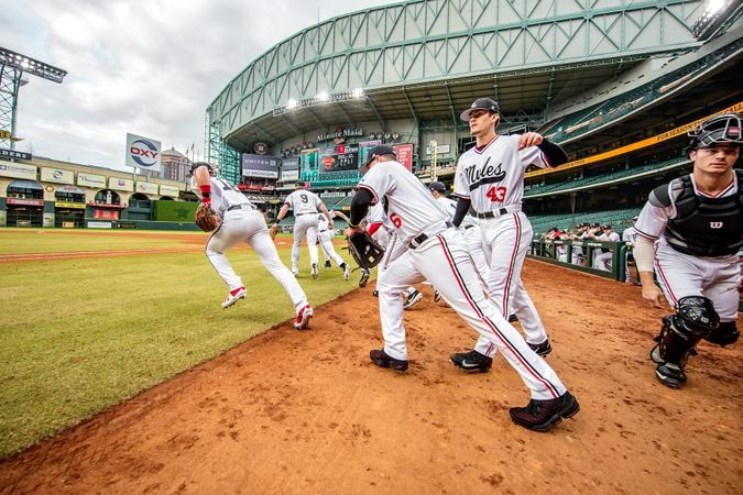 Mules running onto the field in Houston