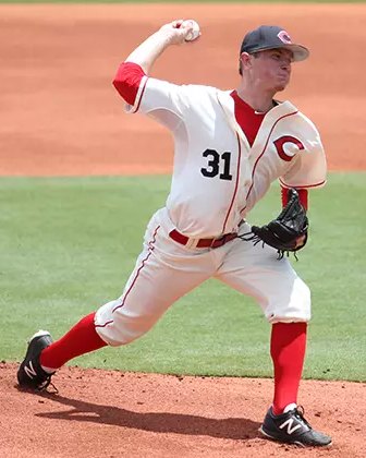 Ethan Westphal pitching for the Mules